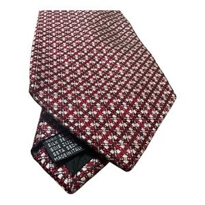 Men's Red and Silver Geometric Silk Tie